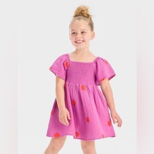 Cat & Jack Fuchsia/Purple Floral Embroidered Smocked Dress Bloomers NWT 18mth